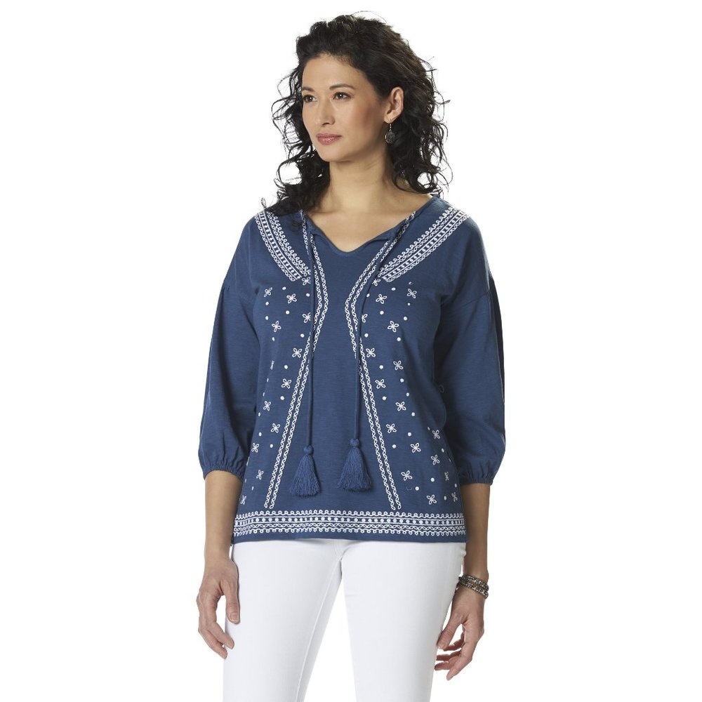Sahalie Women's Plus Embroidered Knit Tunic Shirt